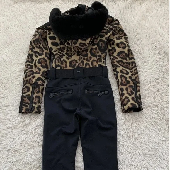 NWT Goldbergh lynx leopard print fur trim down hooded ski suit - Picture 12 of 14